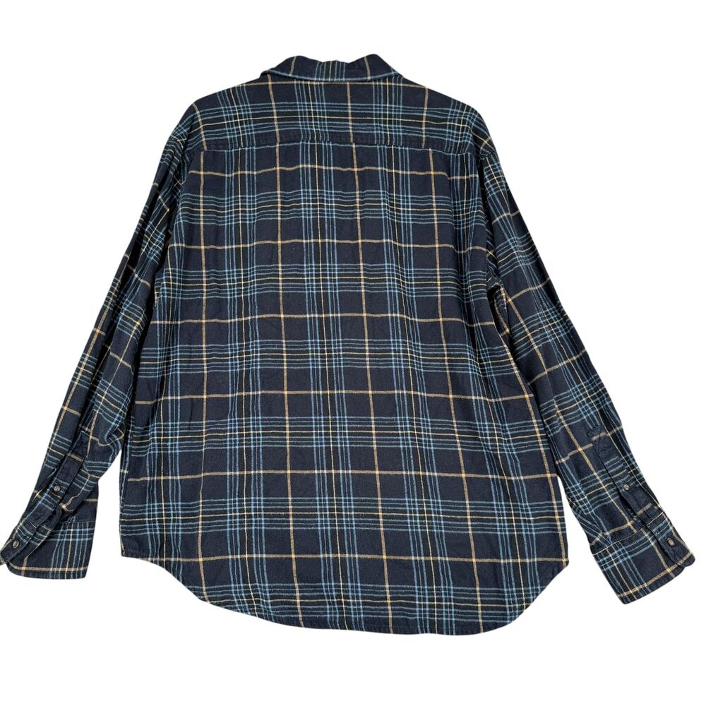Timberland Button Shirt Men XL Navy Blue Yellow Plaid Cotton Flannel Long Sleeve - Picture 7 of 10